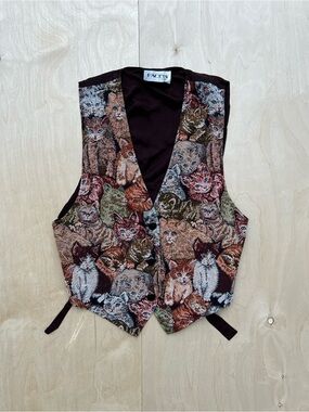 vintage cat tapestry vest